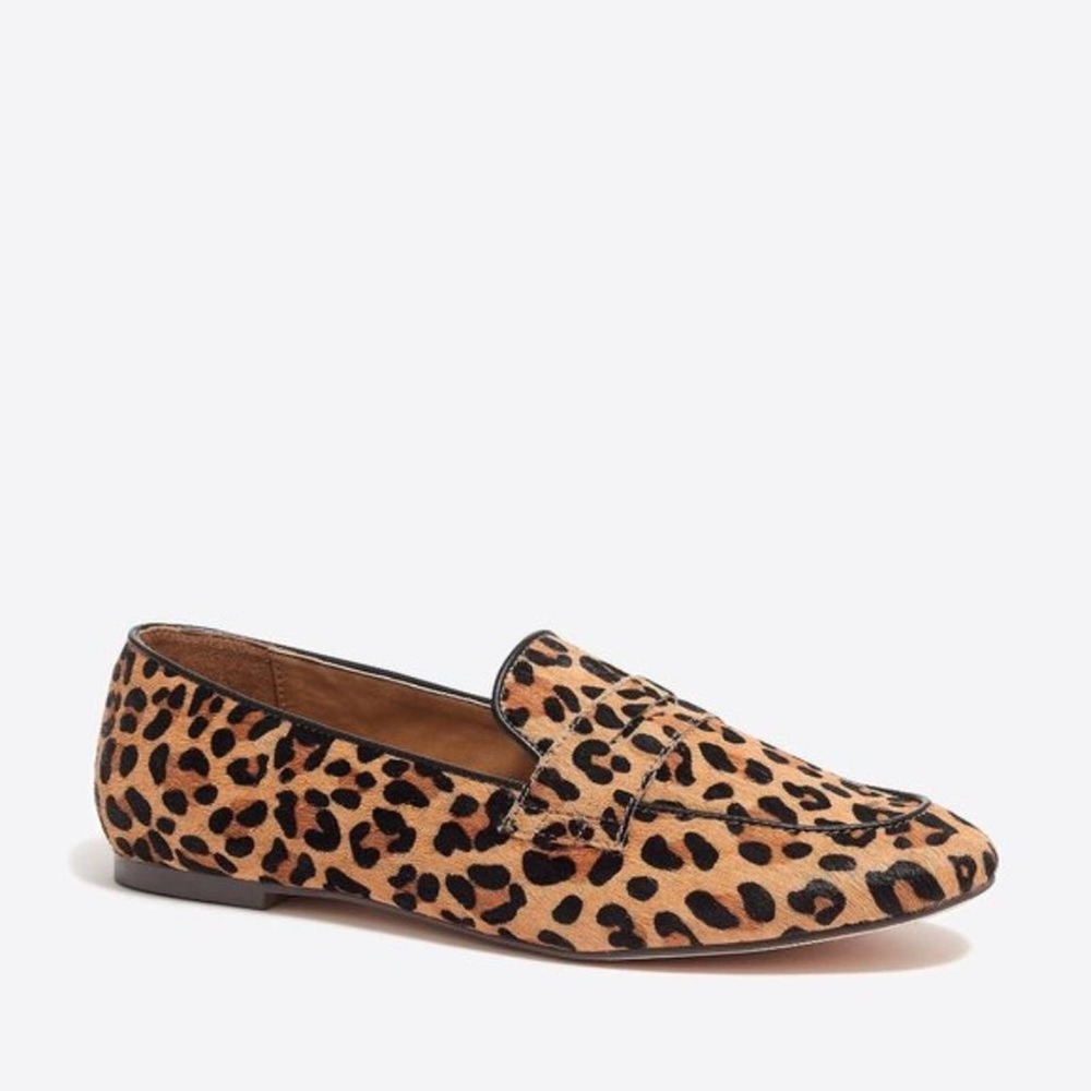 J. CREW Factory Leopard Calf Hair Penny Loafers